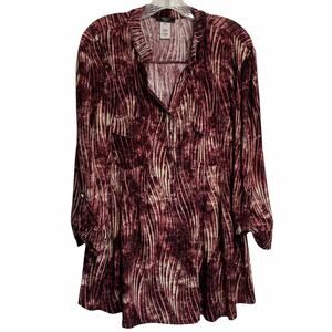 VeraRose Womens Plus 2X Flowy Button V-Neck 3/4 Sleeve Pink Red Blouse Shirt